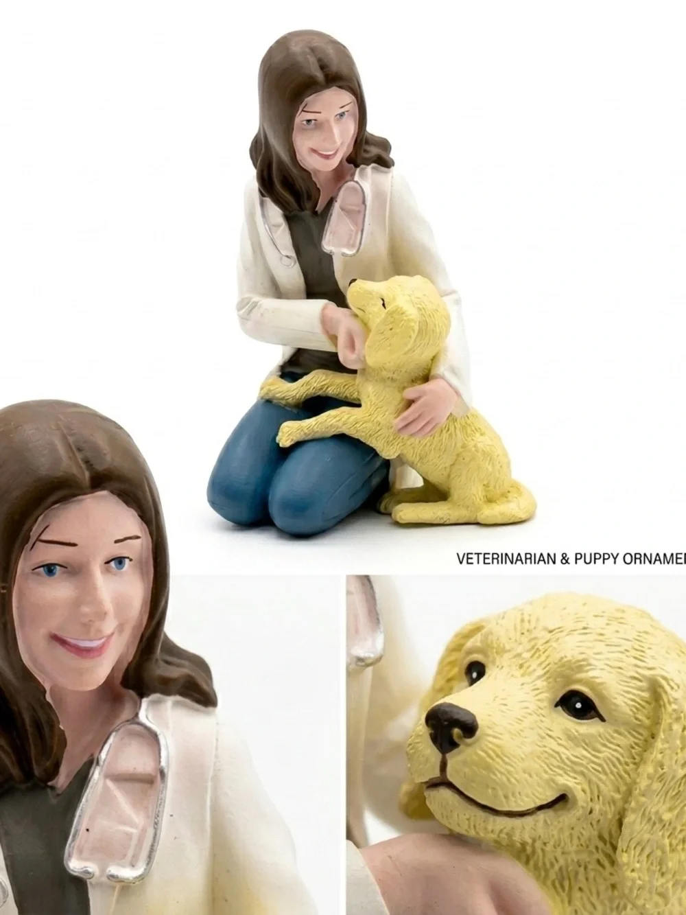 1982 Woman Doctor/Veterinarian Figurine w/ Stethoscope Holding Yellow Dog Resin